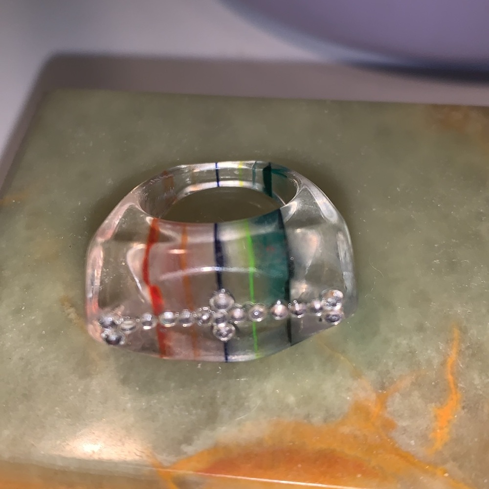 Vintage 70’s rainbow striped lucite ring